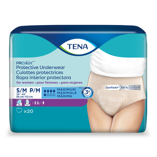 TENA ProSkin Protective Underwear for Women S/M, 34" - 44". (Package of 20)