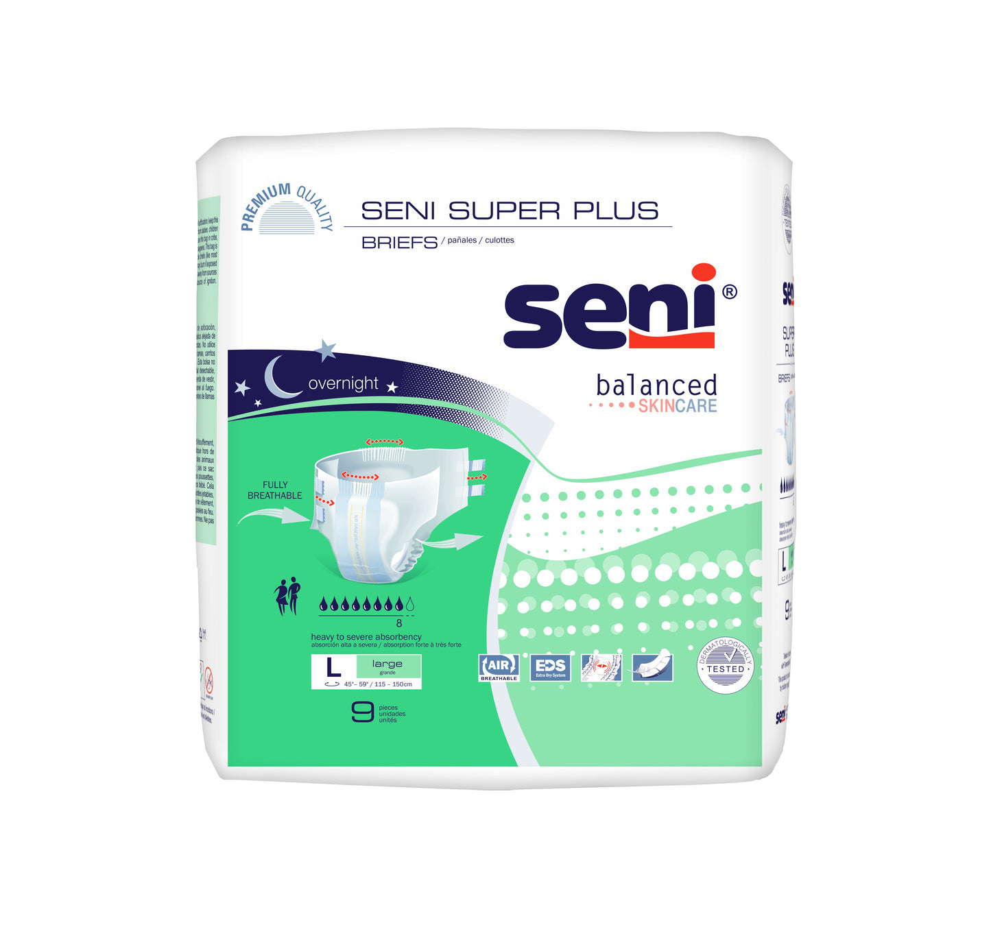 Seni Super Plus Briefs, Large, 9 Count - 45" - 59" (Package of 9)