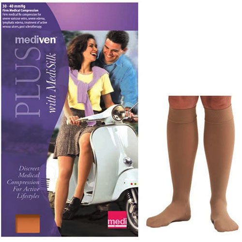 Mediven Plus Calf with Silicone Top Band, 30-40, Petite, Closed Toe, Beige, Size 3 (Package of 2)