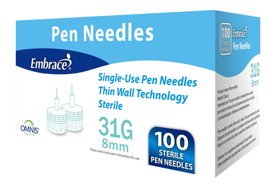 Embrace Pen Needles, 31G, 8mm, 100 ct (Box of 100)
