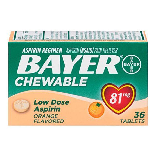 Bayer Chewable Aspirin 81 MG Orange, 36 ct