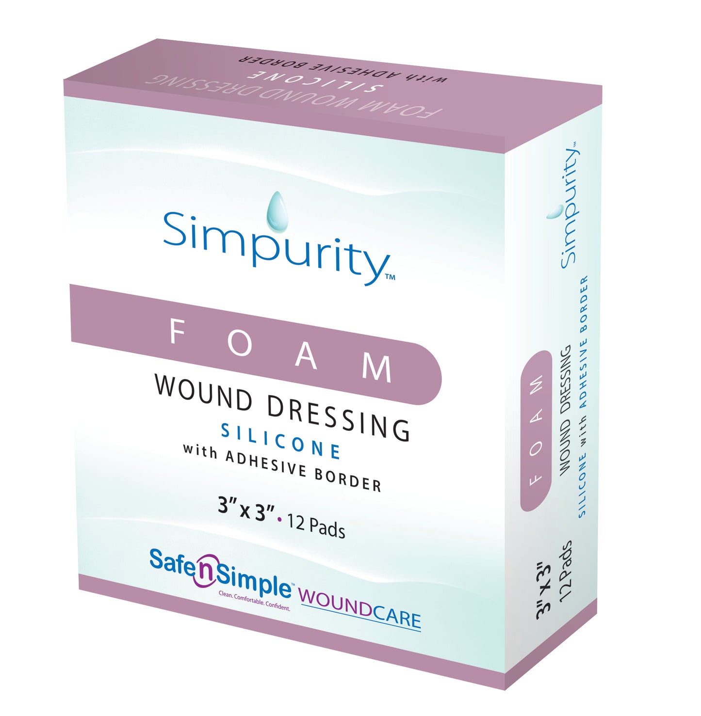 Simpurity Bordered Silicone Foam Dressing, 3" x 3" Pad, 5"x 5" Overall (Box of 12)