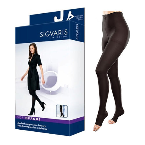842P Style Soft OpaquePantyhose, 20-30mmHg, Open Toe, Large, Long, Black