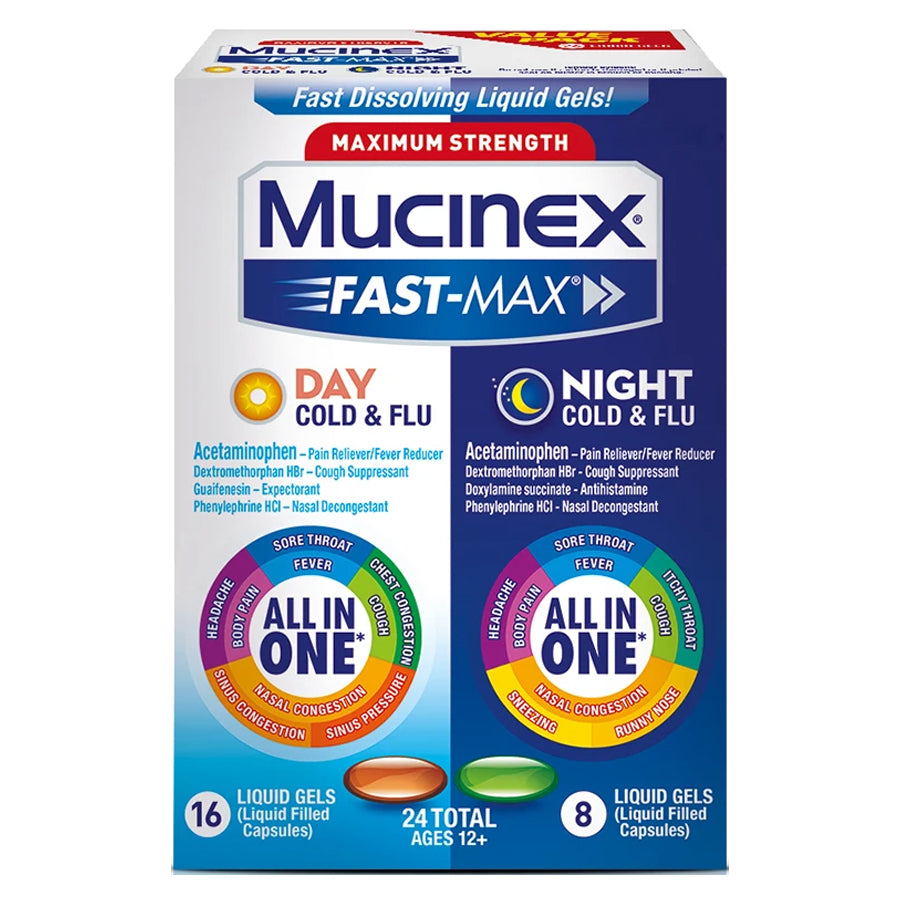 Mucinex Fast-Max  Liquid Gels Day Night Cold and Flu 24 ct