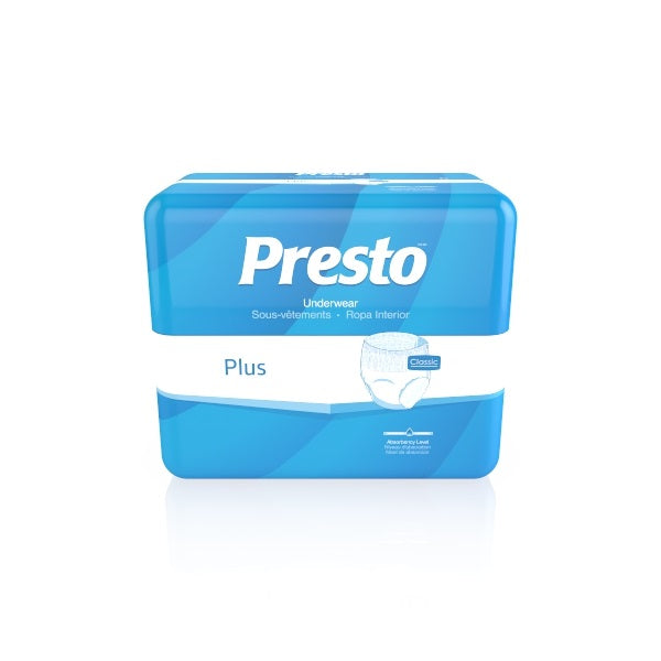 Presto Plus Incontinence Underwear, Adult, Pull-Ups, Classic Plus, Medium, 32'' to 44'' White (Case of 80)