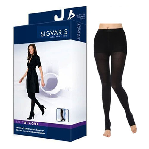 842P Style Soft Opaque Pantyhose, 20-30mmHg, Open Toe, Medium, Long, Black