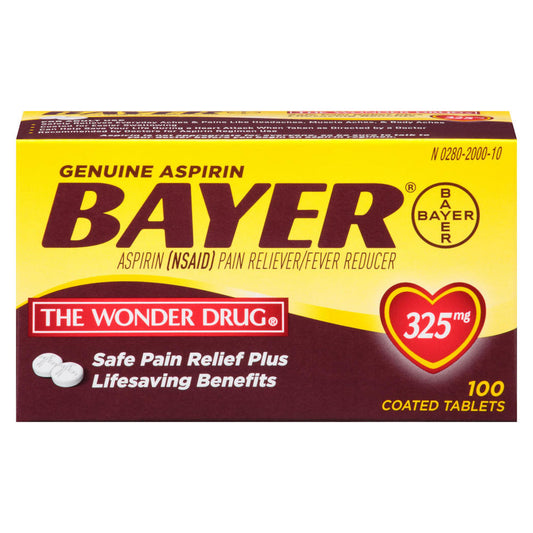 Genuine Bayer Aspirin Coated Tablets 325mg, 100 ct