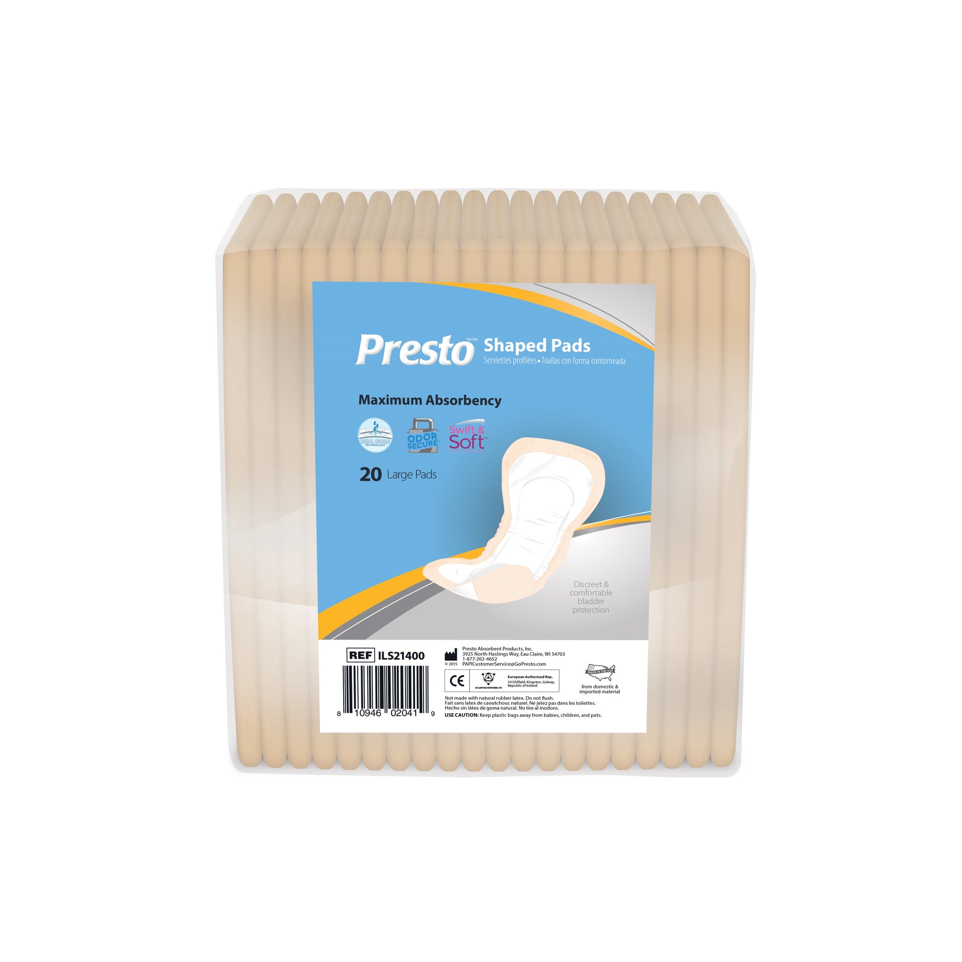 Presto Shaped Pad, Maximum Absorbency, 14" Long (Package of 20)
