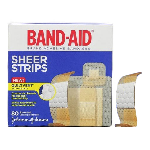 Band-Aid Sheer Strip Adhesive Bandage, Assorted 80 Count (Box of 80)