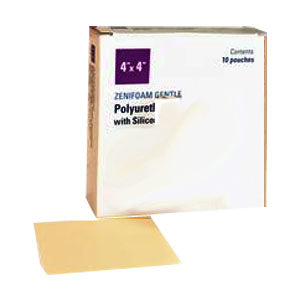 ZeniFoam Gentle Polyurethane Foam Dressing with Silicone Adhesive, 4" x 4"