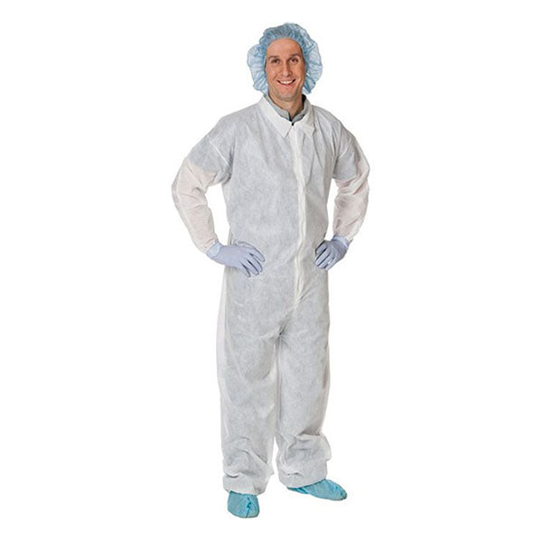 Cardinal Health Premium Heavy Weight SMS Elastic Cuff Ankle Coverall, White, X-Large (Case of 24)