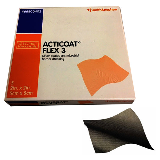 ACTICOAT Flex 3 Antimicrobial Barrier Dressing with Silcryst Nanocrystals, 2" x 2"