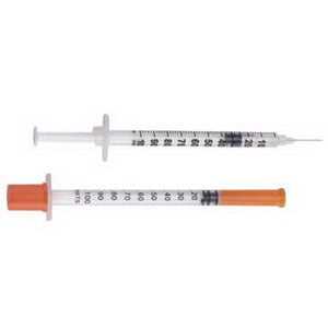 U-100 Insulin Syringe with Micro-Fine IV Needle 28G x 1/2", 1 mL (100 count) (Box of 100)