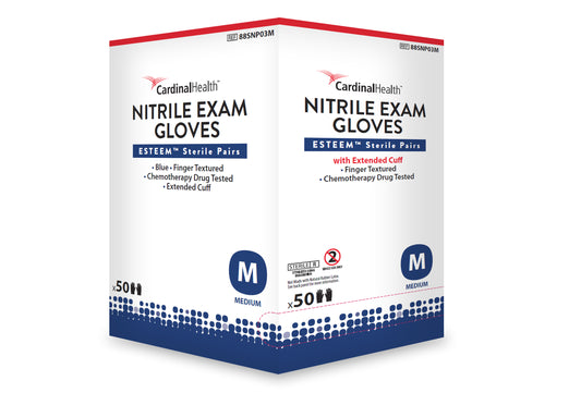 Cardinal Health Esteem Sterile (Pairs), Powder-Free, Nitrile Exam Gloves, Large - 50 pairs/box - REPLACES: 55N8832